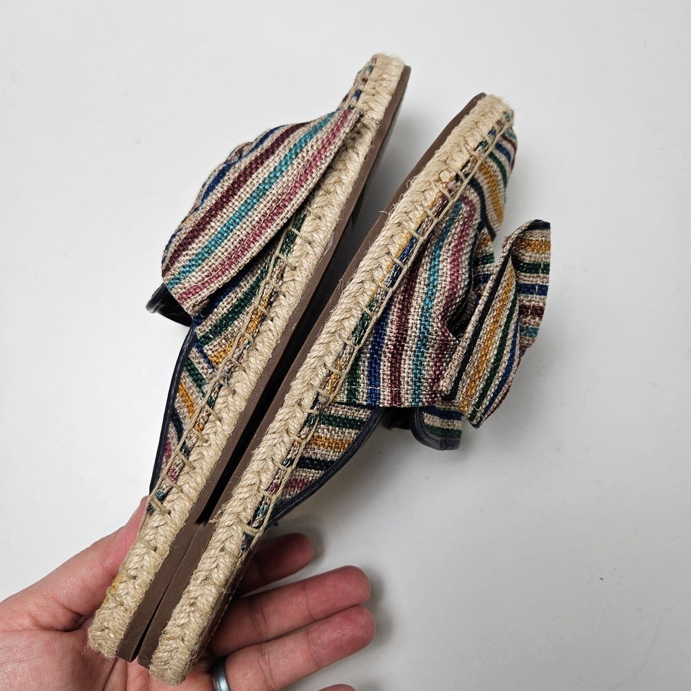Circus Sam Edelman Lulu Rainbow Stripe Big Bow Canvas Mules 7 Taupe Espadrilles - Picture 6 of 8
